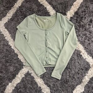 Hollister- Ribbed Green Long Sleeve with Buttons